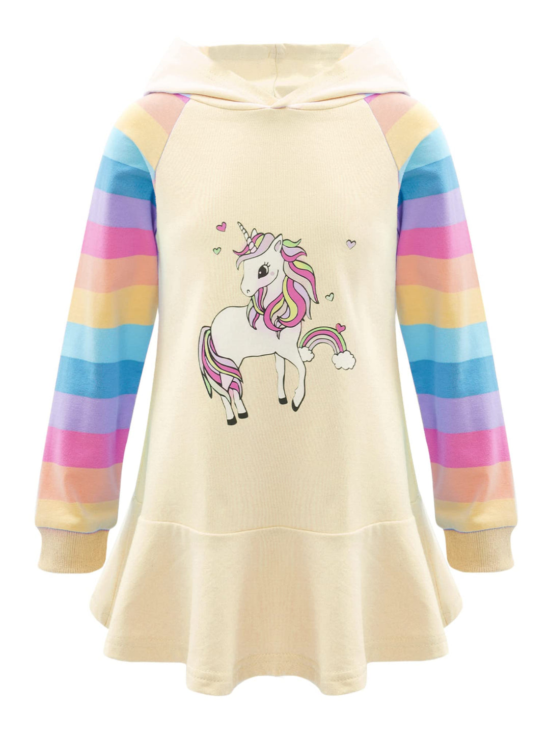 TiaoBug Mädchen Kapuzenpullover Langarm Sweatkleid mit Kapuze Einhörner Aufdruck Hoodie Cartoon Top