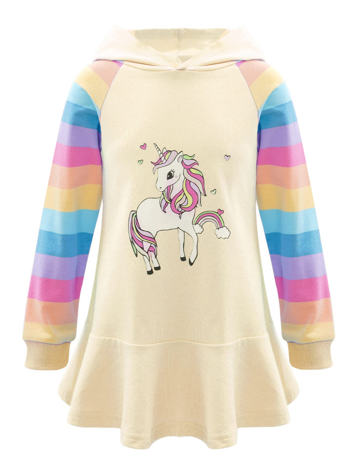 TiaoBug Mädchen Kapuzenpullover Langarm Sweatkleid mit Kapuze Einhörner Aufdruck Hoodie Cartoon Top
