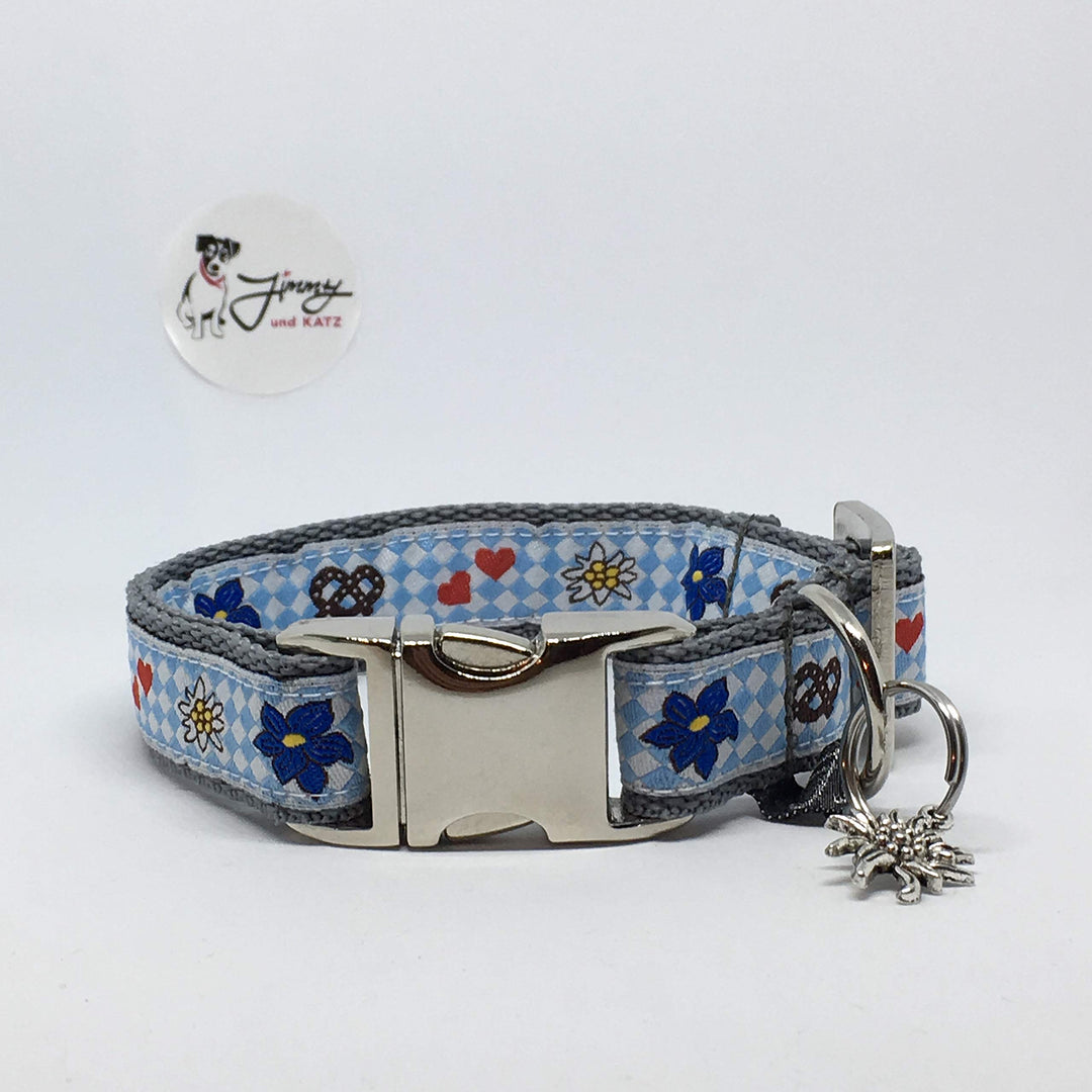 Jimmy und Katz Hundehalsband Weiss -Blau 26-40cm x 2cm weiss - blau auf grau, weiss - blau auf grau