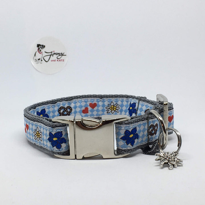Jimmy und Katz Hundehalsband Weiss -Blau 26-40cm x 2cm weiss - blau auf grau, weiss - blau auf grau