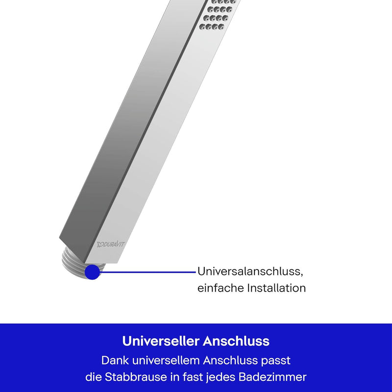 Duravit wassersparende Stabbrause, Duschkopf mit Strahlart Rain, Duschbrause eckig, Handbrause mit w