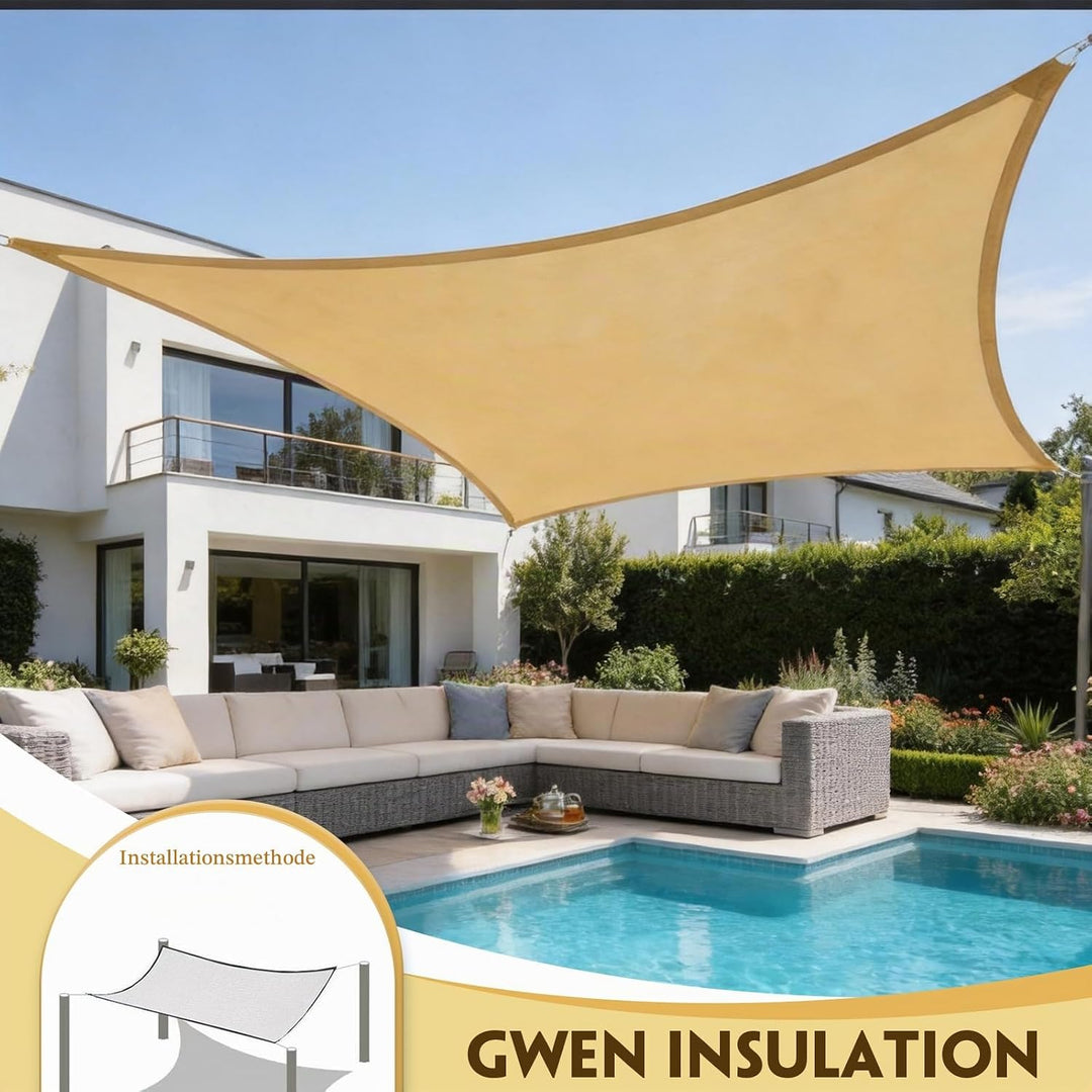 Sonnensegel 2x3m Rechteckig aus HDPE, UV-Schutz winddurchlässig, Strapazierfähig mit Montageseilen,