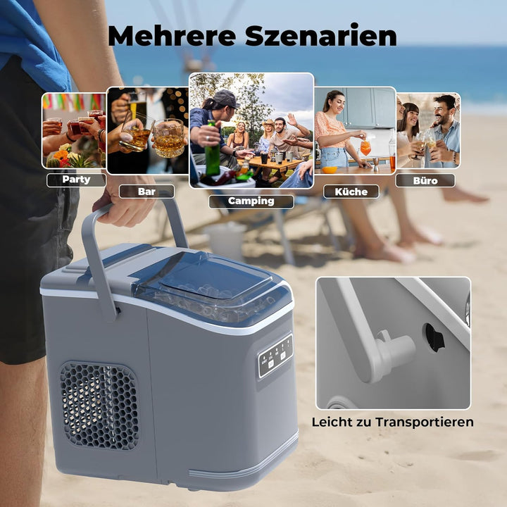 Eiswürfelmaschine, Eiswürfelbereiter Ice Maker 9 Eiswürfel in 6-8 Minuten, 12kg in 24h, Selbstreinig