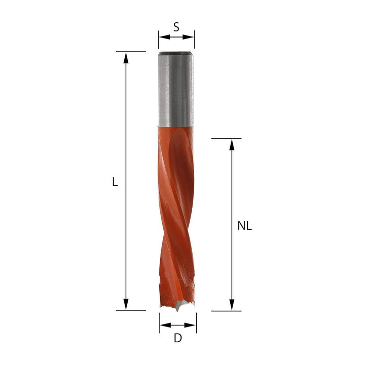 ENT 22321 Dübelbohrer HW, Schaft (S) 10 mm, Durchmesser (D) 5 mm, NL 43 mm, SL 20 mm, L 70 mm, Links