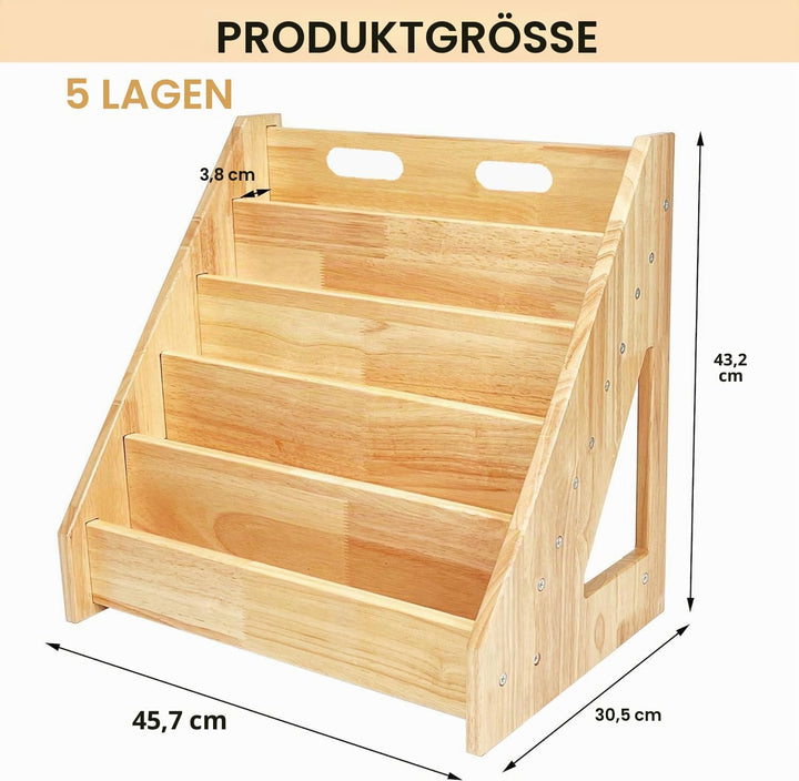 HEYOUTH Montessori Bücherregal,Bücherregal Kinder,Massivholz Kinderregal,Bücherkiste Kinder,mit 5 of