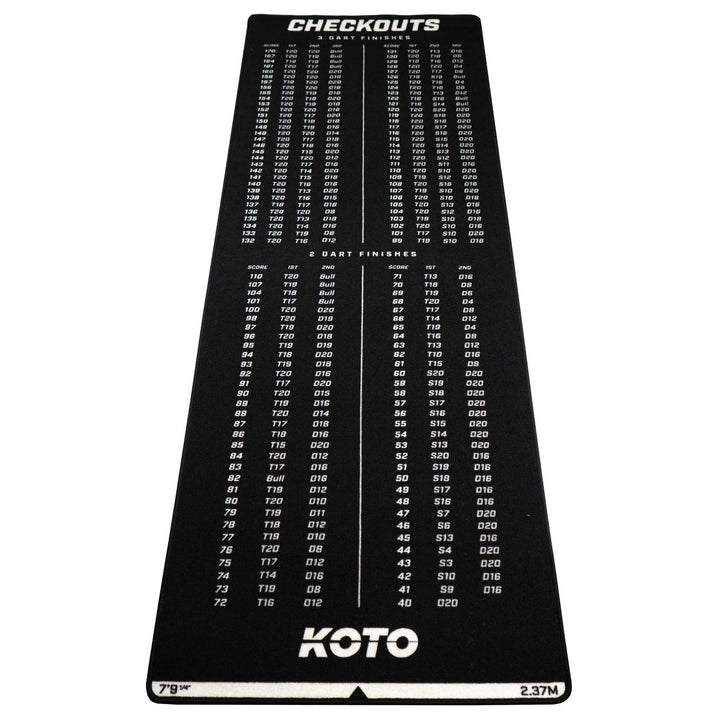 KOTO - Carpet Checkout Dartmatte, Schutz Bodens und Dartpfeile, Mit Score-Indikation + Oche 237x80cm