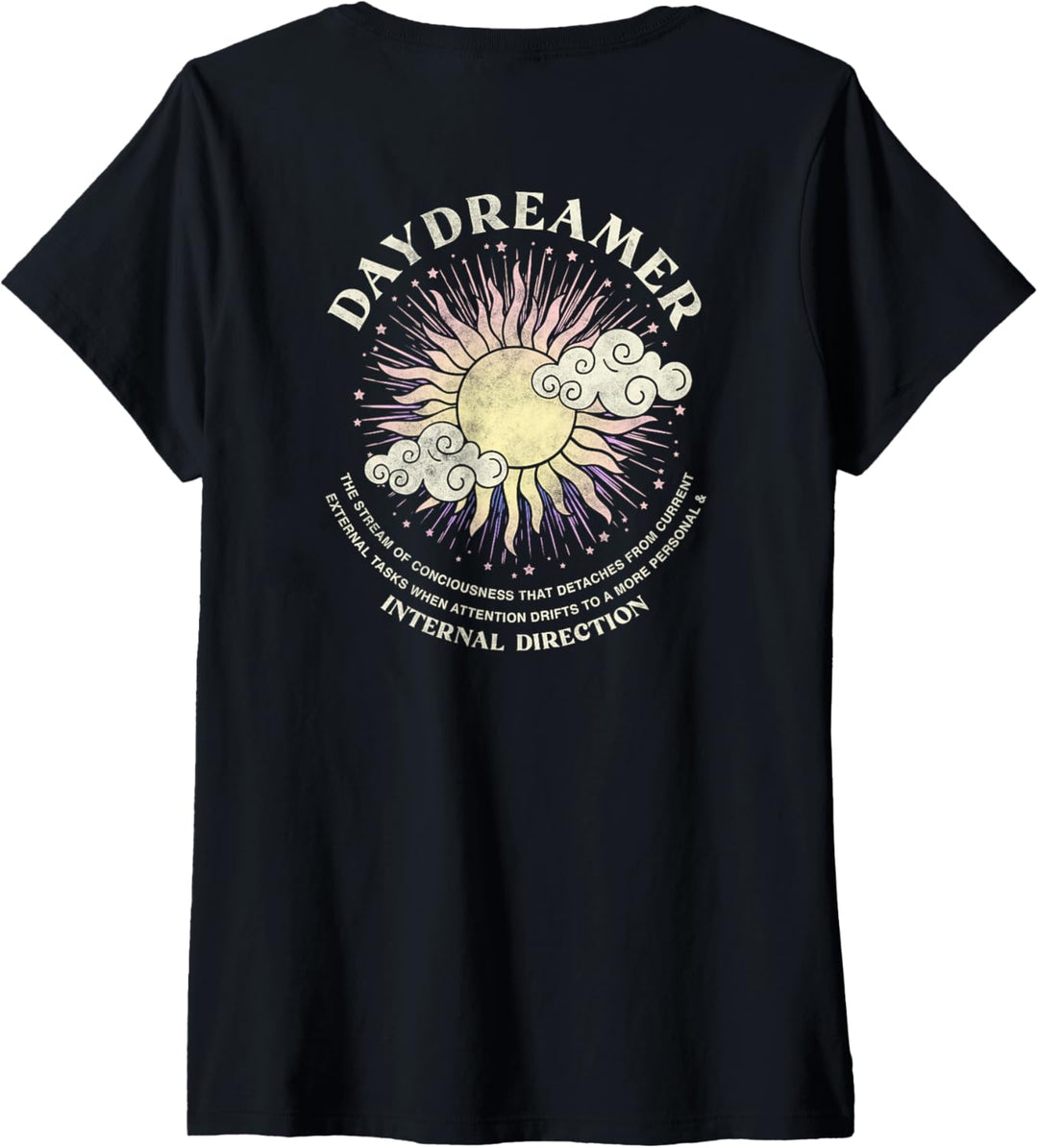 Damen Daydreamer Sun Burst Front Back Design T-Shirt mit V-Ausschnitt