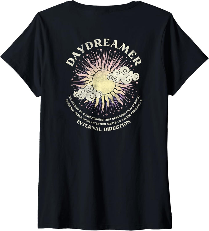 Damen Daydreamer Sun Burst Front Back Design T-Shirt mit V-Ausschnitt