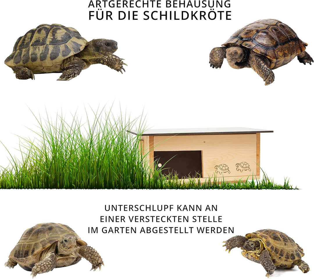 Premium Schildkrötenhaus aus 20mm Vollholz (SH3) - Wetterfest mit Boden und Schiebetür inc. verstell
