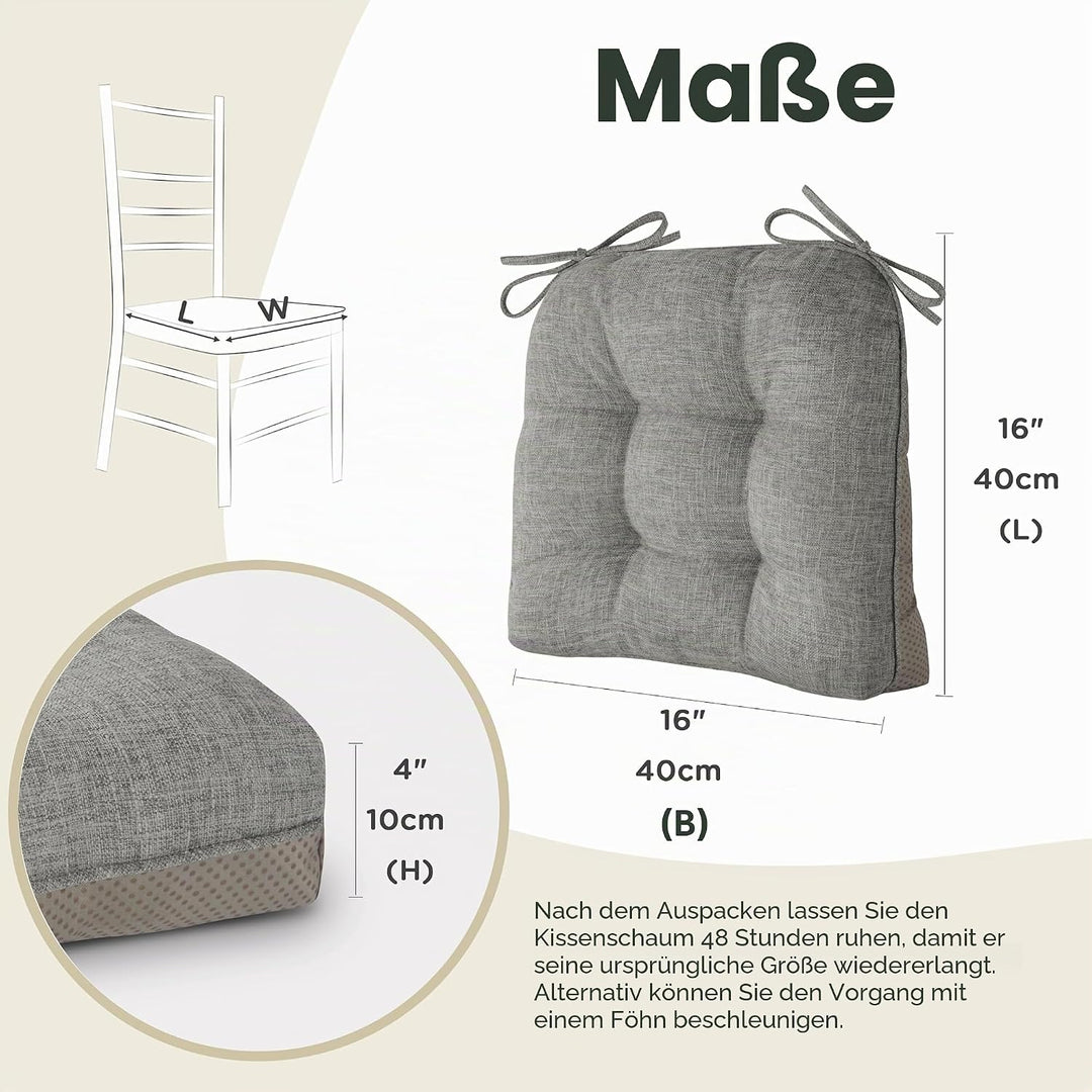 AddGrace 4er Set Sitzkissen 40 x 40cm Weiche Stuhlkissen mit 10cm Hochwertiger Polsterung für Innenb