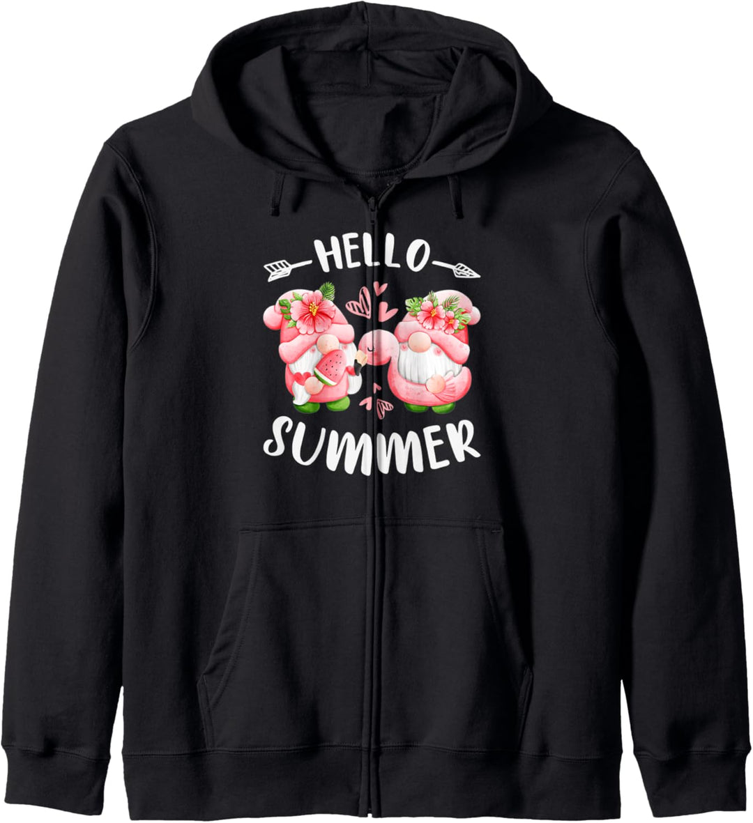 Sommer Wichtel Gnome mit Wassermelonen und rosa Schwimmring Kapuzenjacke