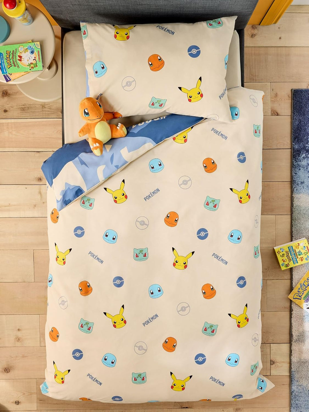 NEXT Unisex Pokemon Bettbezug und Kissenbezug im Set Blau Twin, Blau Twin