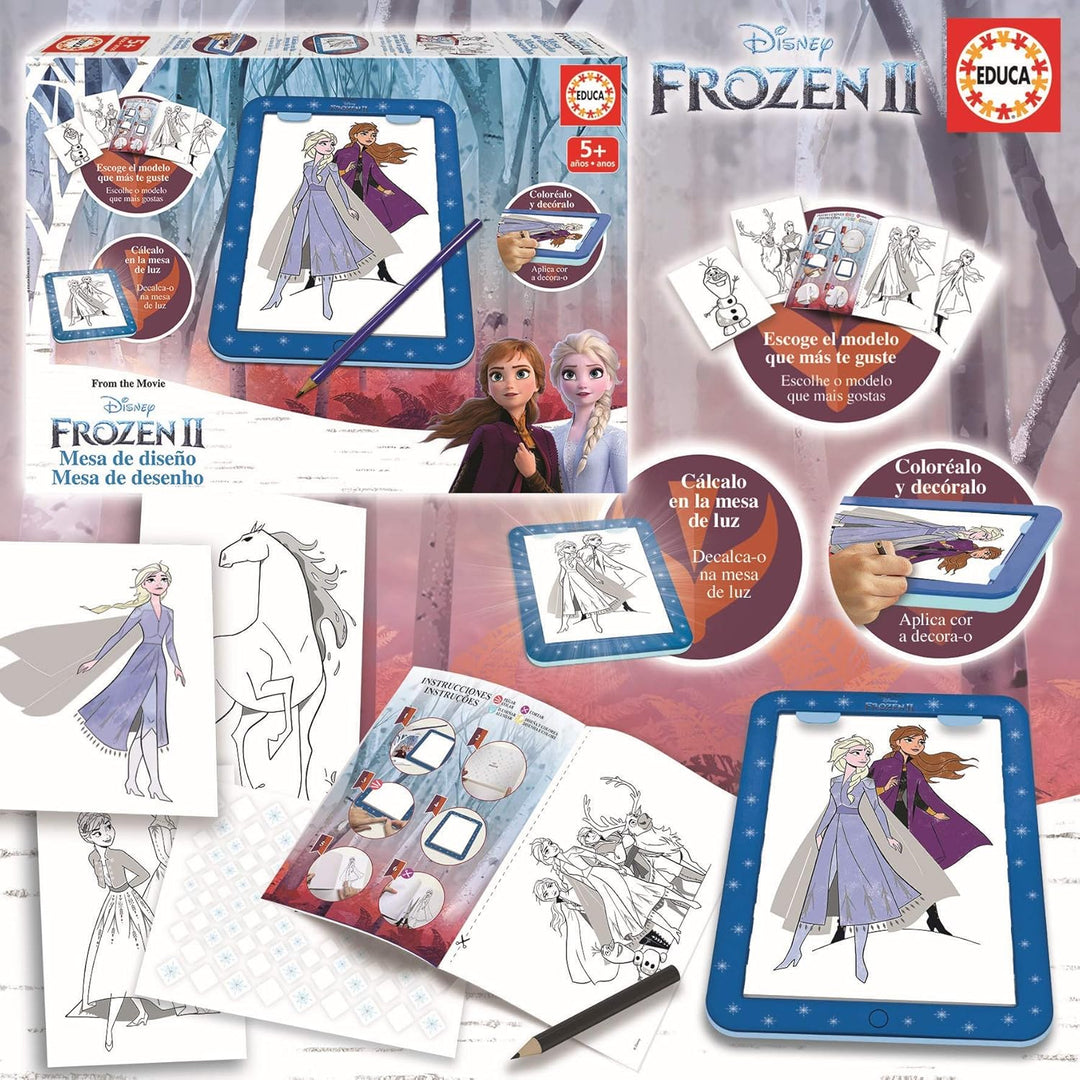 Educa - Frozen Design Tisch, Abziehbild, Ausmalen und Dekorieren.Inklusive Aufkleber und Buch mit ve