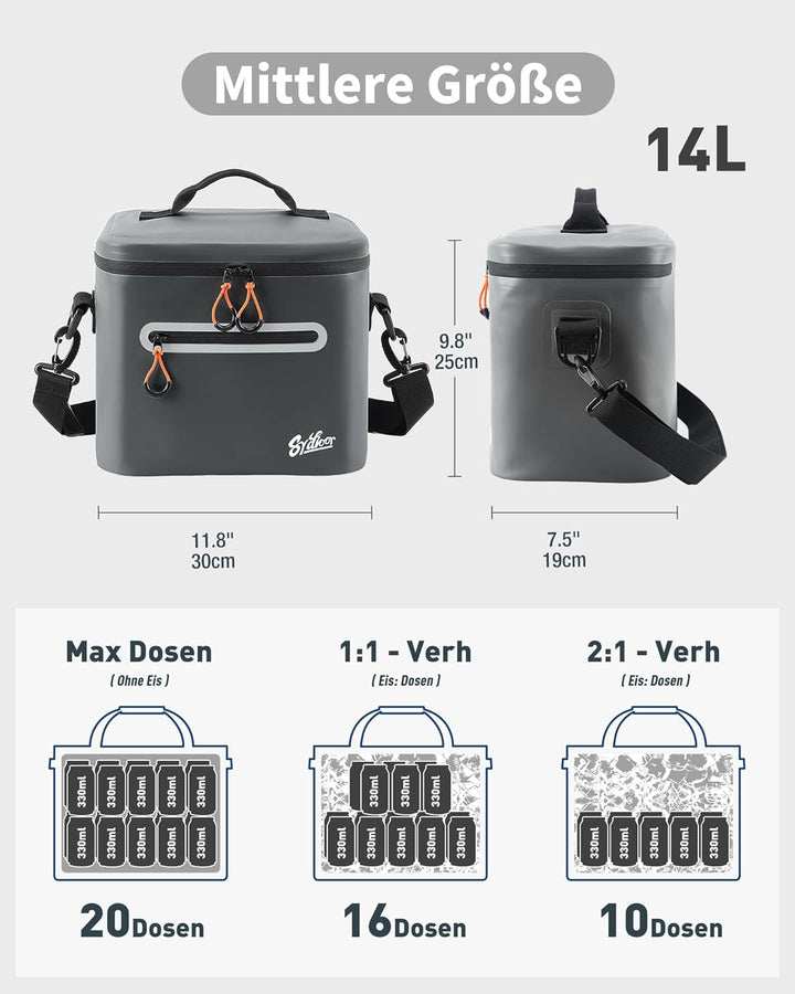 Kühltasche 7/14/24L - Isoliert & Wasserdicht | Tragbare Mini-Kühltasche mit Thermo-Iso-Schicht | Lei