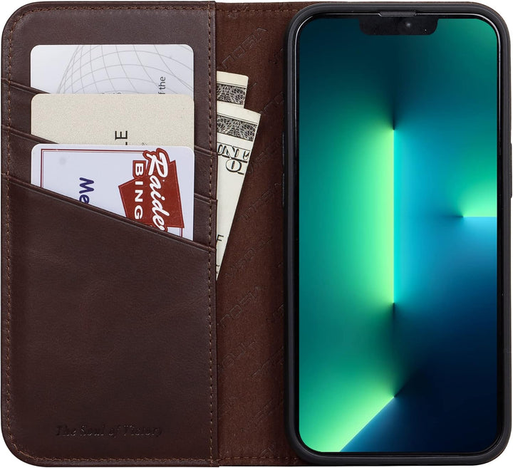 VISOUL Hülle für iPhone 13 Handyhülle Schutzhülle TPU [Erstklassiges Echtleder] [Kartenfach] [Magnet