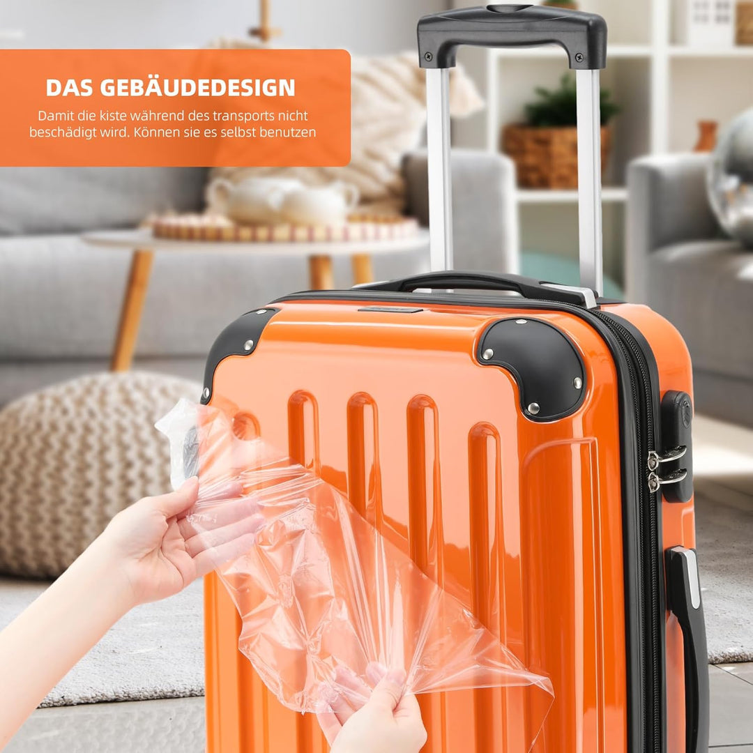BEIBYE- 3er Kofferset Hartschalen-Koffer Reisekoffer Trolley Rollkoffer Set Reisekofferset (Orangen)