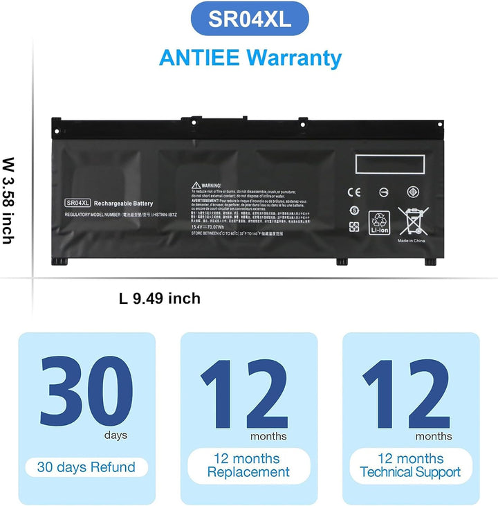 ANTIEE SR04XL Akku für HP 917678-1B1 917678-2B1 917724-855 HSTNN-DB7W HSTNN-IB7Z TPN-Q193 Omen 15-ce