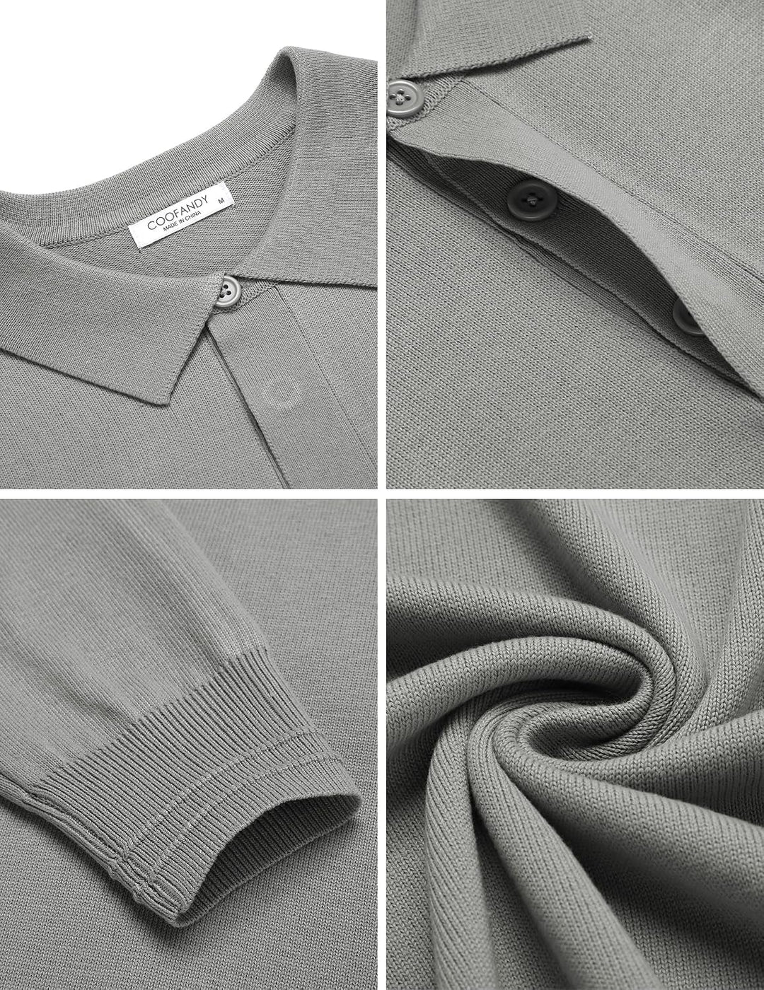 COOFANDY Strickpullover Herren Poloshirt Langarm Polo Pullover Pulli mit Polokragen Versteckte Knopf