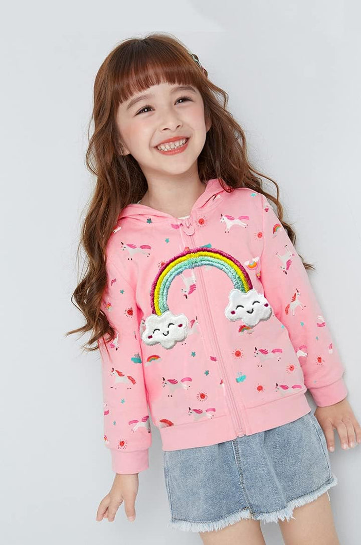 EULLA Kinder Mädchen Zip Up Hoodie Sweatjacke Kapuzenjacke Kapuzenpullover Langarm Baumwolle Einhorn