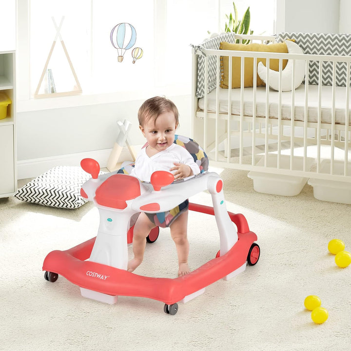 COSTWAY 2-in-1 Lauflernhilfe klappbar, Baby Walker höhenverstellbar, Gehfrei mit Musik & Licht, Lauf