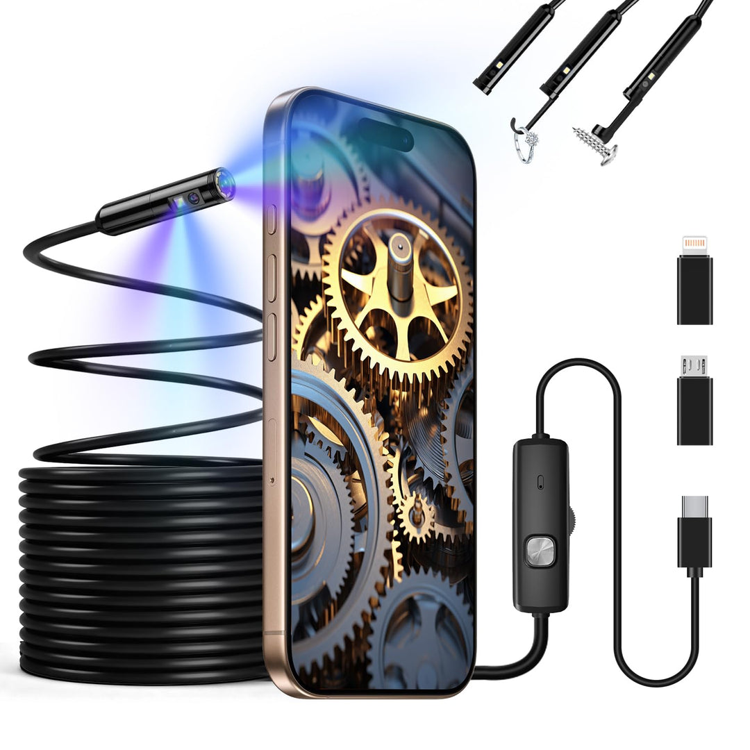 Endoskopkamera mit Licht, 1920P HD Doppellinse Inspektionskamera Handy mit 8 LED, Kein WLAN Endoskop