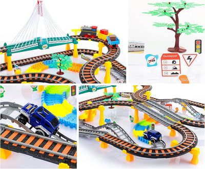 Kinderplay Elektrische Eisenbahn mit Rennbahn - Bahngleise, Autorennbahn, Batteriebetriebener Zug, 2