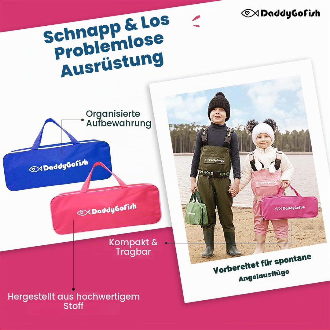 DaddyGoFish Kinder Angelset - Teleskoprute &amp; Rolle Combo mit Klappstuhl, Rutenhalter, Tackle Box, Kö