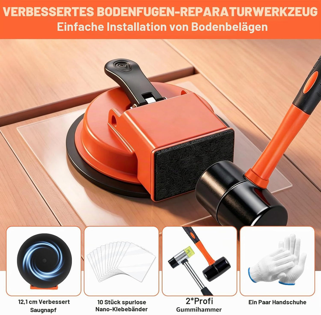 Laminat Werkzeug, Laminat Reparaturset, Verlegeset Saugnapf, 2 Gummihämmern, 10 wiederverwendbaren H