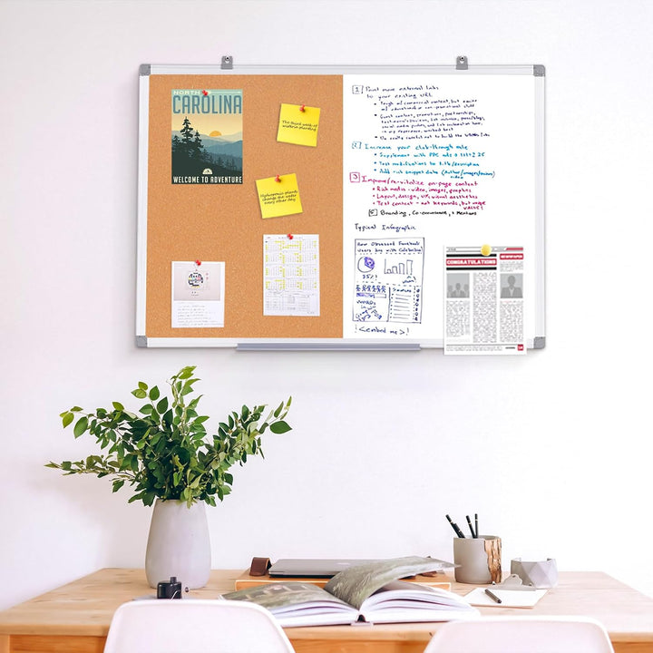 Swansea Whiteboard Magnettafel und Pinnwand Kork Wand Deko mit Aluminiumrahmen für Wohnung, Büro, Kü