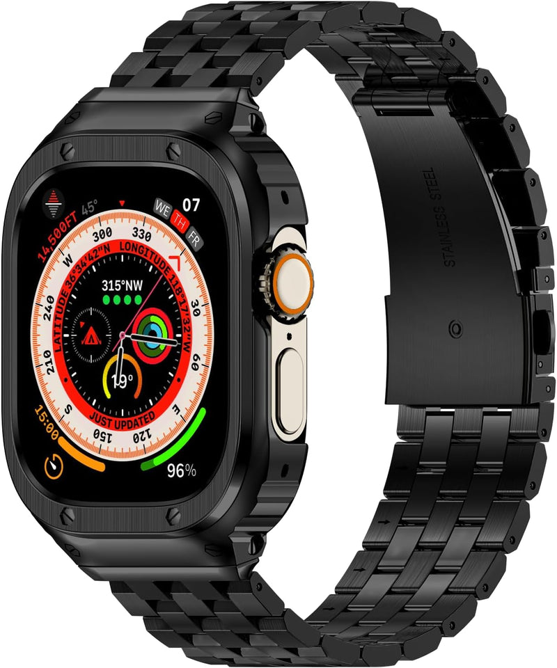 HASLFM Apple Watch Ultra Band mit Gehäuse Kompatibel für Apple Watch Ultra/Ultra 2(49mm), Edelstahl