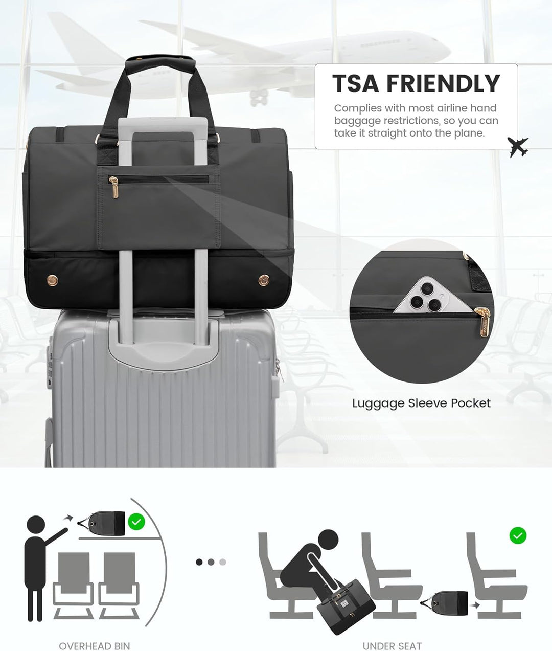 LOVEVOOK Weekender Reisetasche Damen, 37L Travel Duffle Bag Reisetaschen mit Kulturtasche, Schuhfach