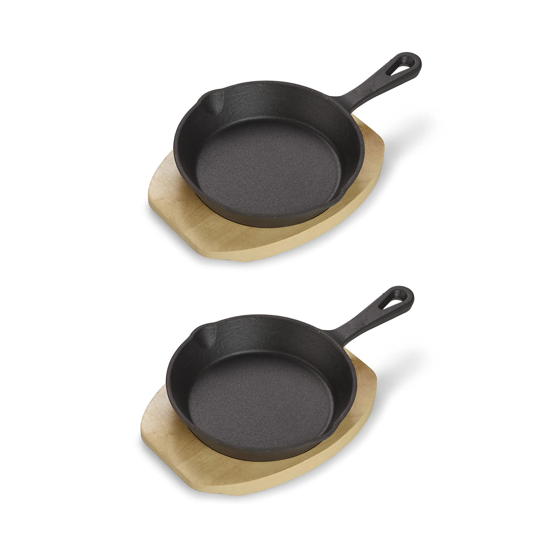 ECHTWERK Servierpfannen Set aus Gusseisen, Servierpfännchen, Mini Pfännchen mit Servierbrett, Kleine