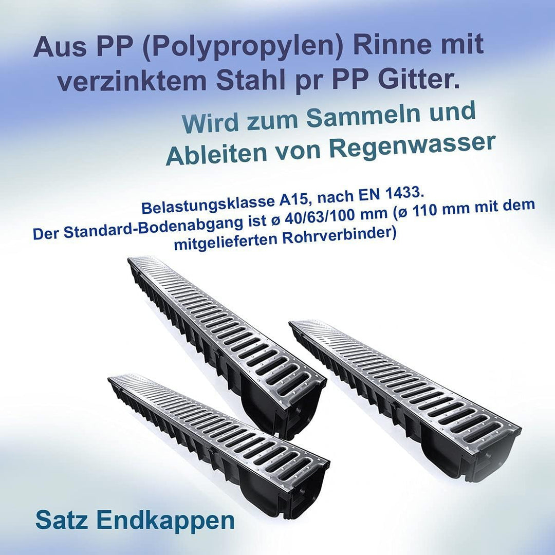 Entwässerungsrinne STAHL A15 Garage-Set 12 Meter Kit Midi-Kanal Rinne DAKOTA GUNNEX (12m), 12m