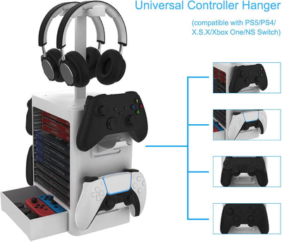 HUAYUWA Spielspeicher-Turm (Hellgrau), passend für Playstation 5, Controller, multifunktionales Head