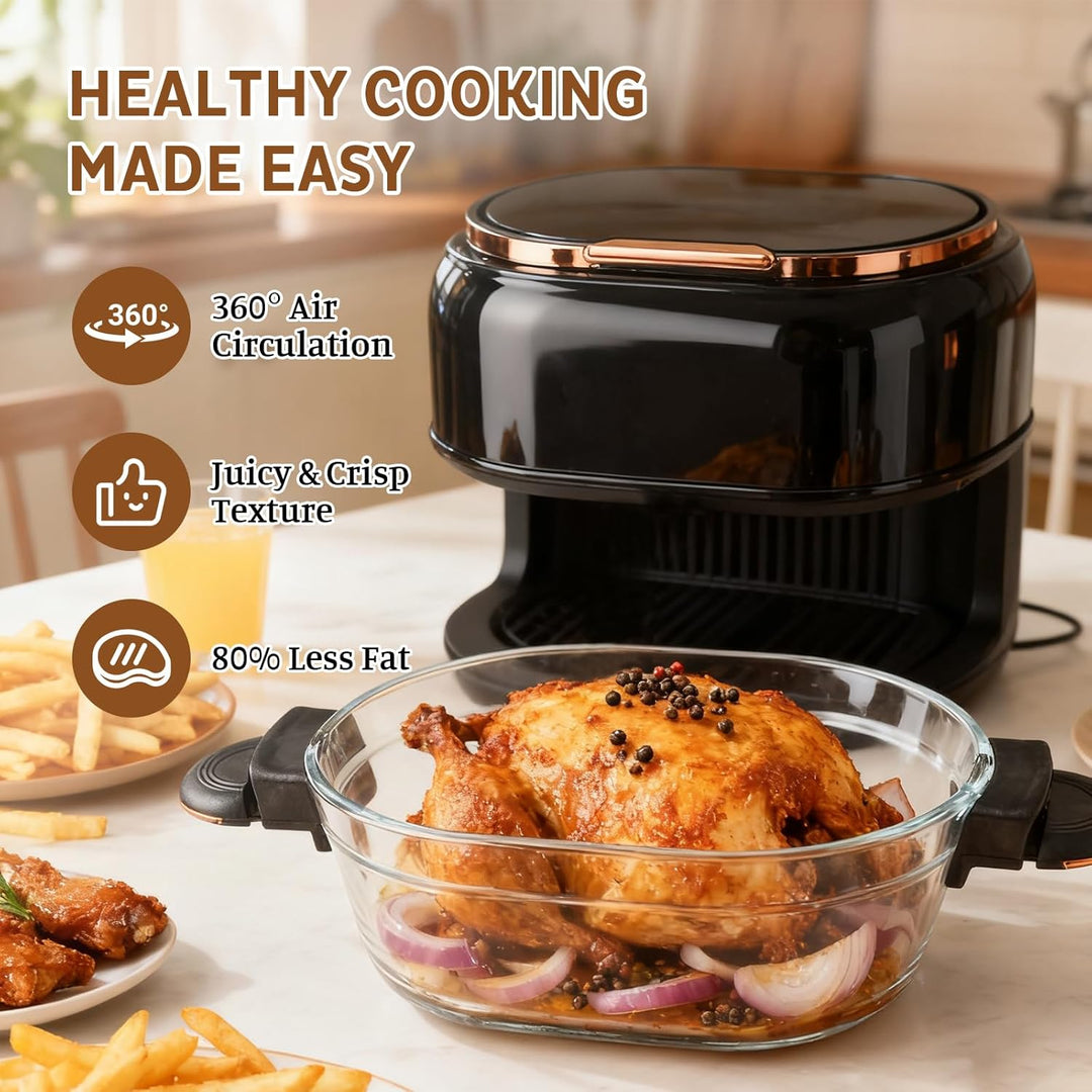 Heissluftfritteuse 5L Airfryer, 9-in-1 mit Glas-Korb & LED-Touchscreen, 24h Timer, Sichtfenster, ges