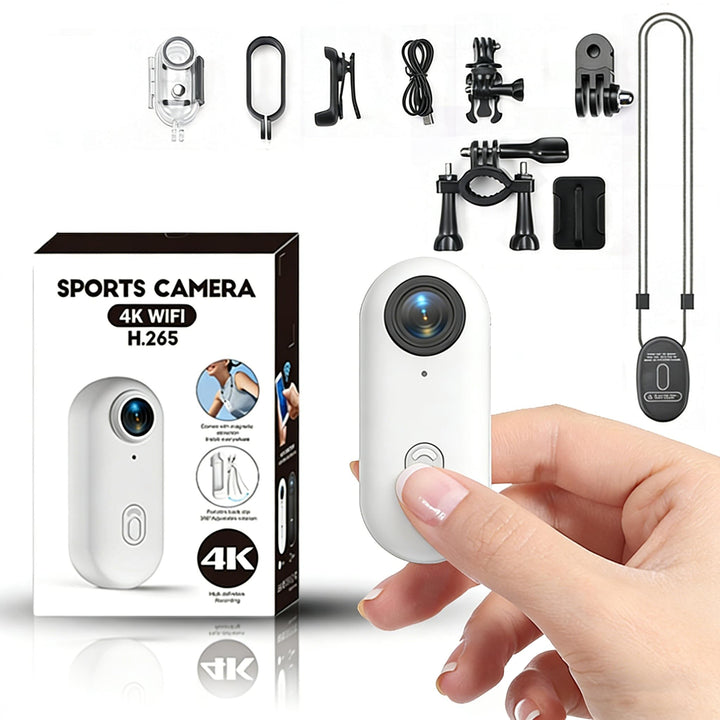 Mini-Sportkamera, 4 K, tragbar, POV, 120 ° Weitwinkel, Sportkamera mit Clip hinten, 360 °, Audio- un