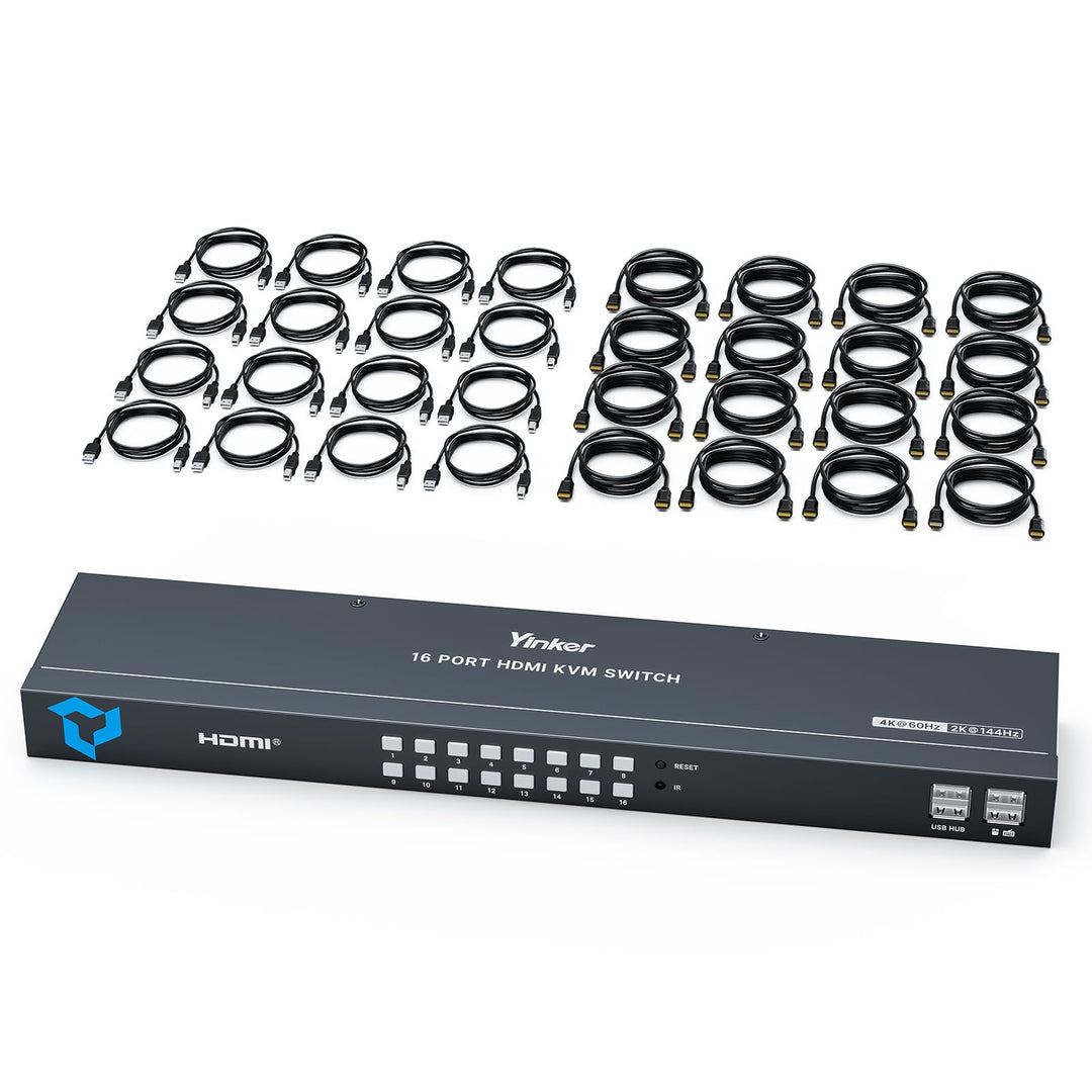 4K 60Hz HDMI KVM Switch 16 Port, Yinker HDMI KVM Switch 16 PC unterstützt 16 Computer 1 Monitor Keyb