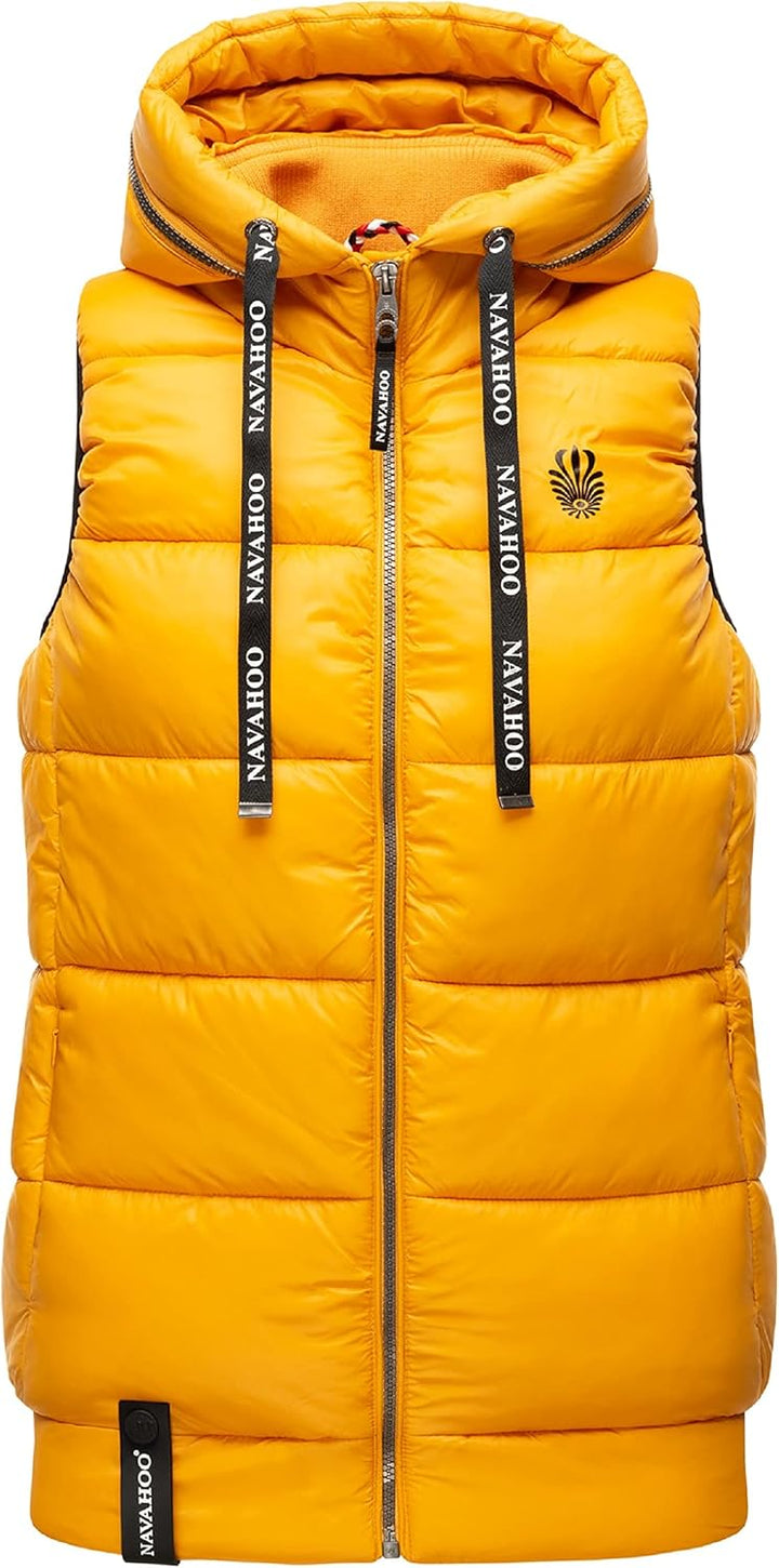 Navahoo Damen Steppweste leichte Outdoor-Weste Übergangsjacke mit Kapuze Kassidy XS-3XL XS Gelb, XS