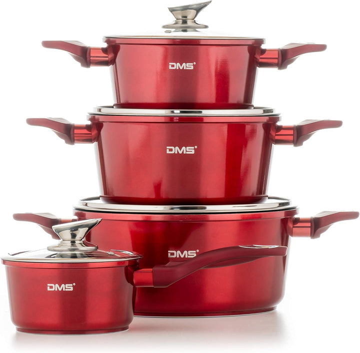 DMS® 15-teilig Induktion Kochgeschirr Kochset Töpfe Pfannen Bratpfanne Kasserolle Suppentopf mit Gla