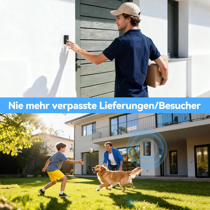 TECKNET Funkklingel, Batteriebetriebene Türklingel mit 4 Empfängern & 2 Sendern, Haustür Klingel Set