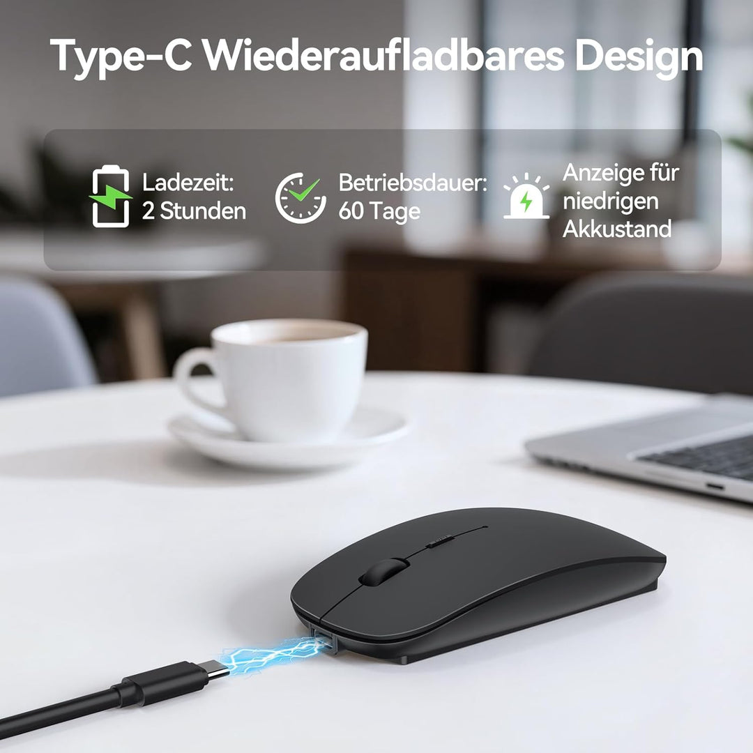 TECKNET Bluetooth Maus, Kabellose Maus mit 4800/3200/2400/1600/1200/800 einstellbare DPI, 2.4G USB F