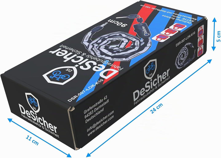 SicherKette 90 cm Kettenschloss, Hohe Sicherheit, Anti-Diebstahl Kettenschloss mit kratzfester Texti