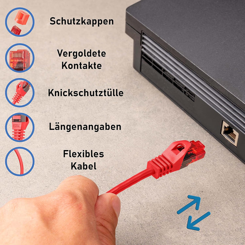 BIGtec - 10 Stück - 15m Gigabit Netzwerkkabel Patchkabel Ethernet LAN DSL Patch Kabel rot (2x RJ-45