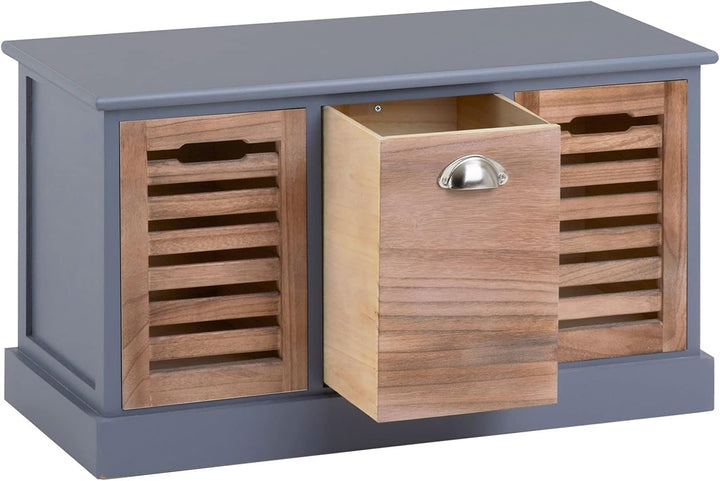 CARO-Möbel Sitzbank TRIENT im Vintage Look grau/Natur Garderobenbank Sitztruhe mit 3 Schubkästen, Sh