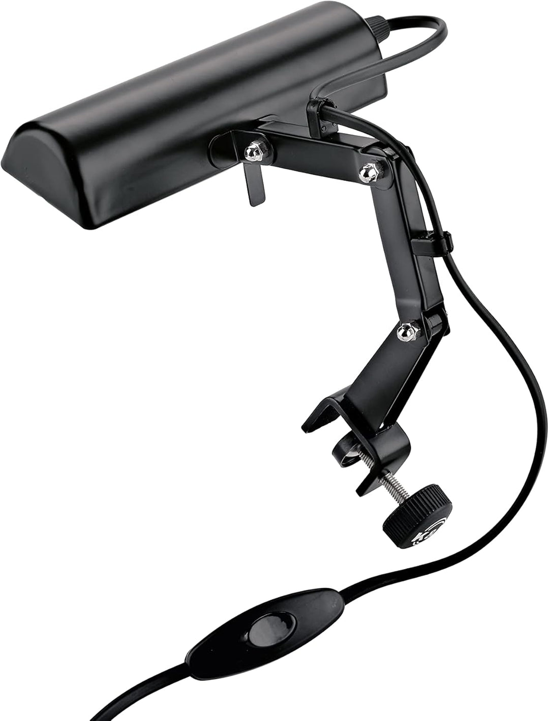 K&M 122e Notenpultleuchte Schwarz – 16 cm Stahl-Lampenschirm, 2500 Lux Helligkeit, max. 25 W, 2 m Ka