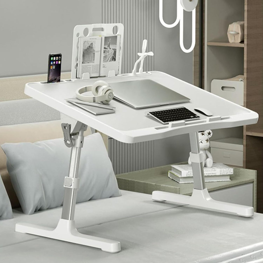 Laptoptisch, Bett Tabletttisch HöHenverstellbar Faltbarer Betttisch mit Schublade Bücherregal USB Sc