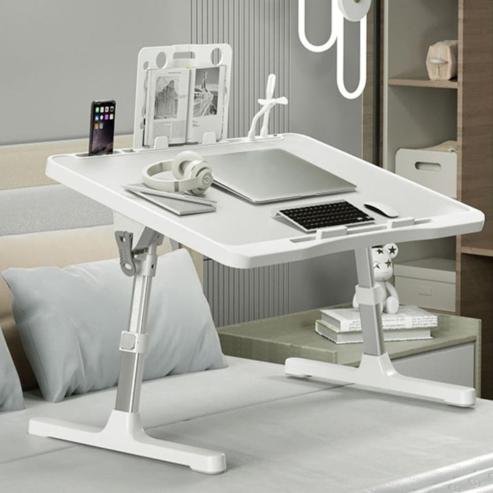 Laptoptisch, Bett Tabletttisch HöHenverstellbar Faltbarer Betttisch mit Schublade Bücherregal USB Sc