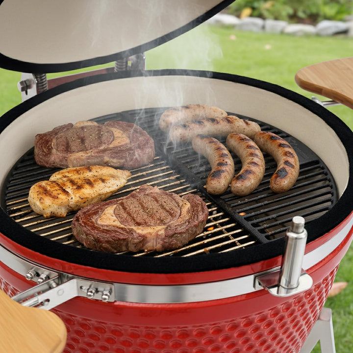BBQ-Toro Gusseisen Grillrost für Kamado Keramikgrill (Ø 52 cm) | (L) 47 x (B) 23,5 cm | emailliertes