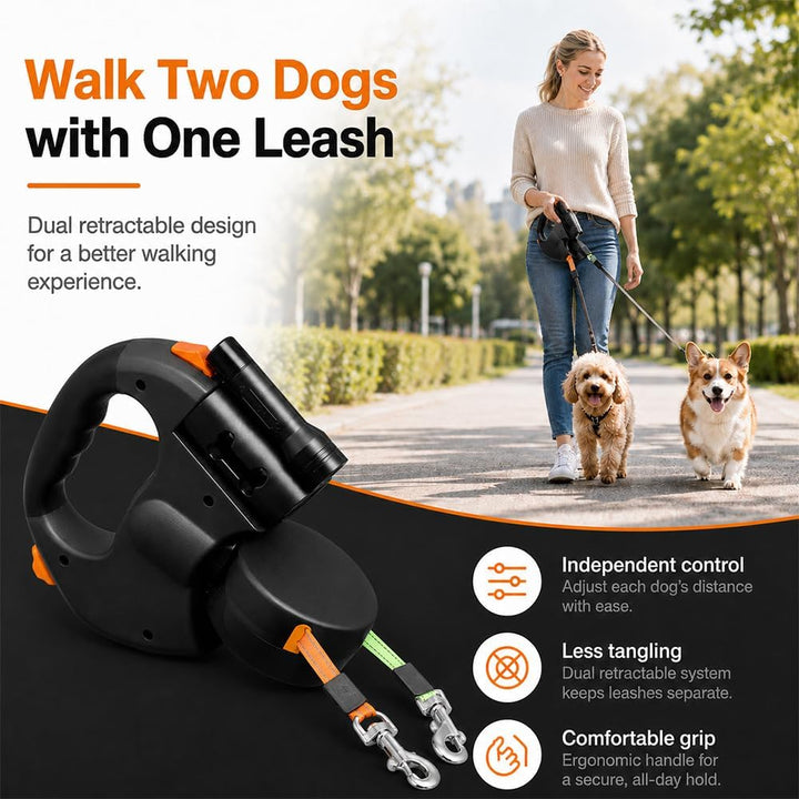 Doppelte Einziehbare Hundeleine, 3M Flexible Einziehbare Hundeleine Doppelleine fur Zwei Hunde mit L