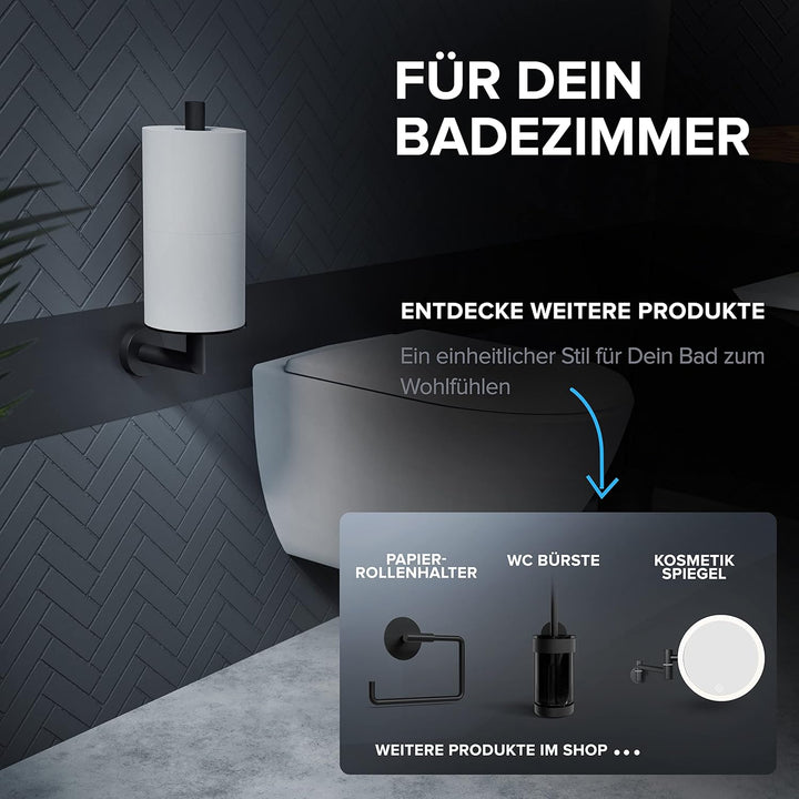 Ersatzrollenhalter Runde zum Bohren | Schwarz | aus Edelstahl und Glas | WC-Rollen Aufbewahrung zur